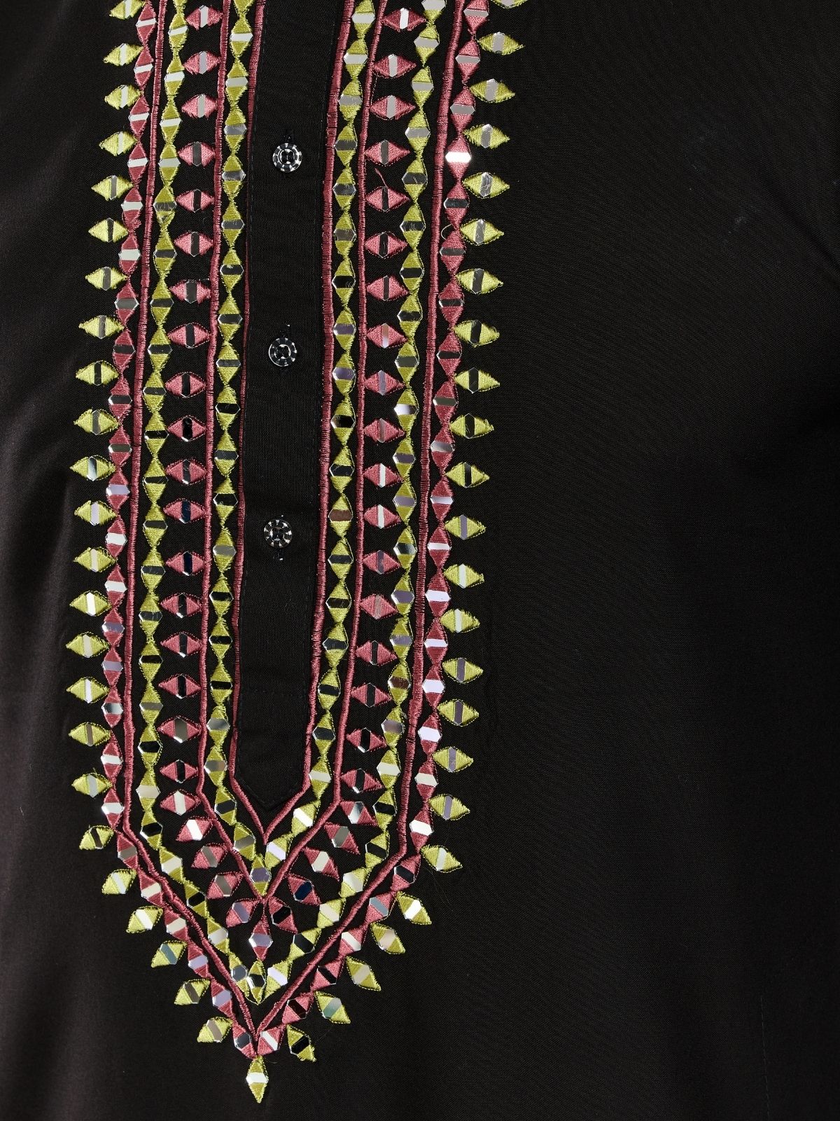 Odette Black Viscose Rayon Embroidered Stitched Kurta For Men - Image 8