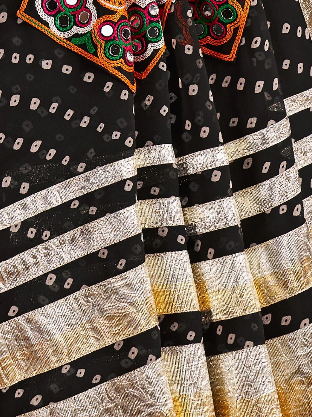 Odette Black Viscose Rayon Rabari Work Semi-Stitched lehenga With Stunning Tassels For Women - Image 8