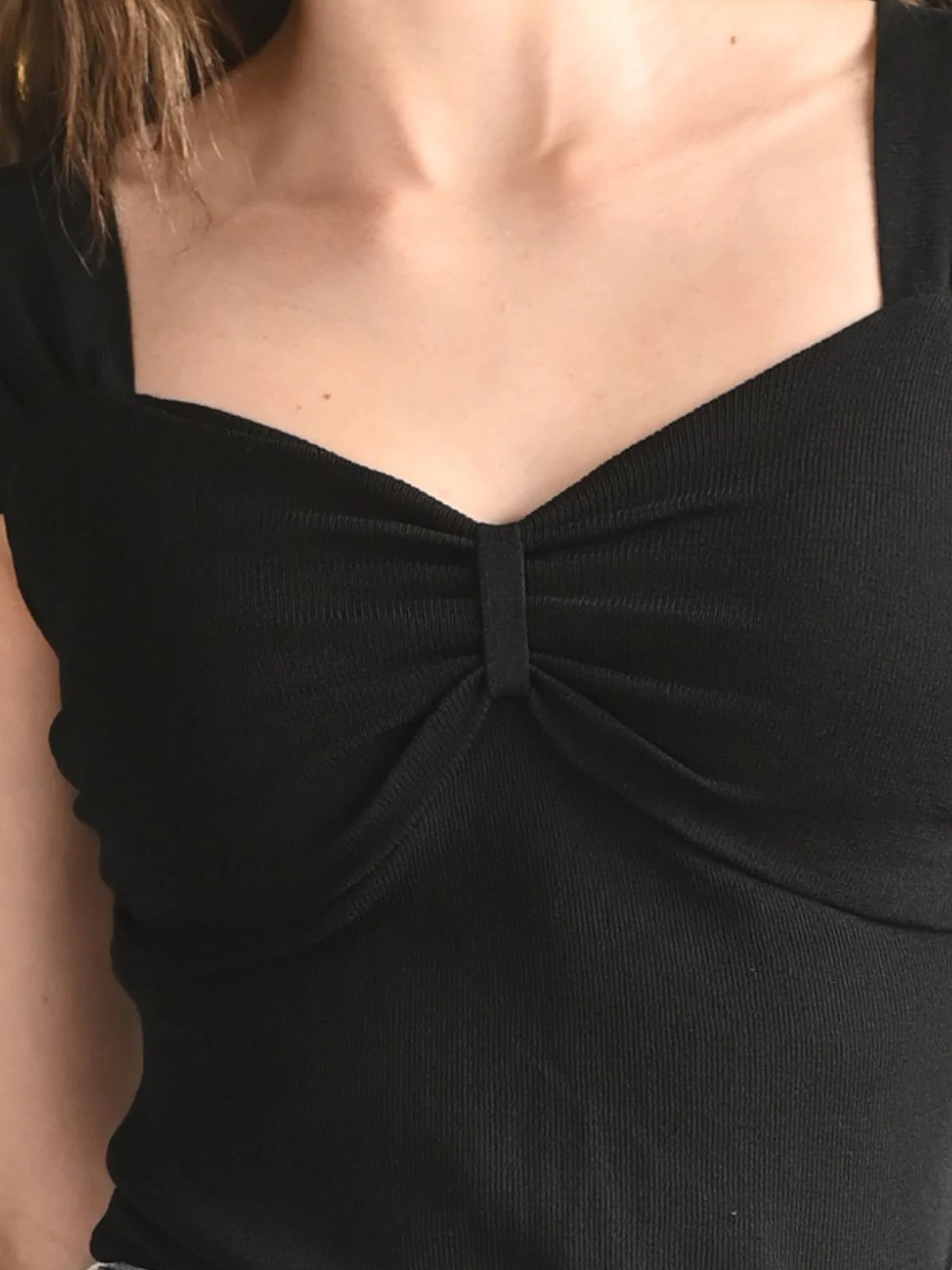 Odette Black Viscose Rib Lycra Solid Top For Women - Image 5