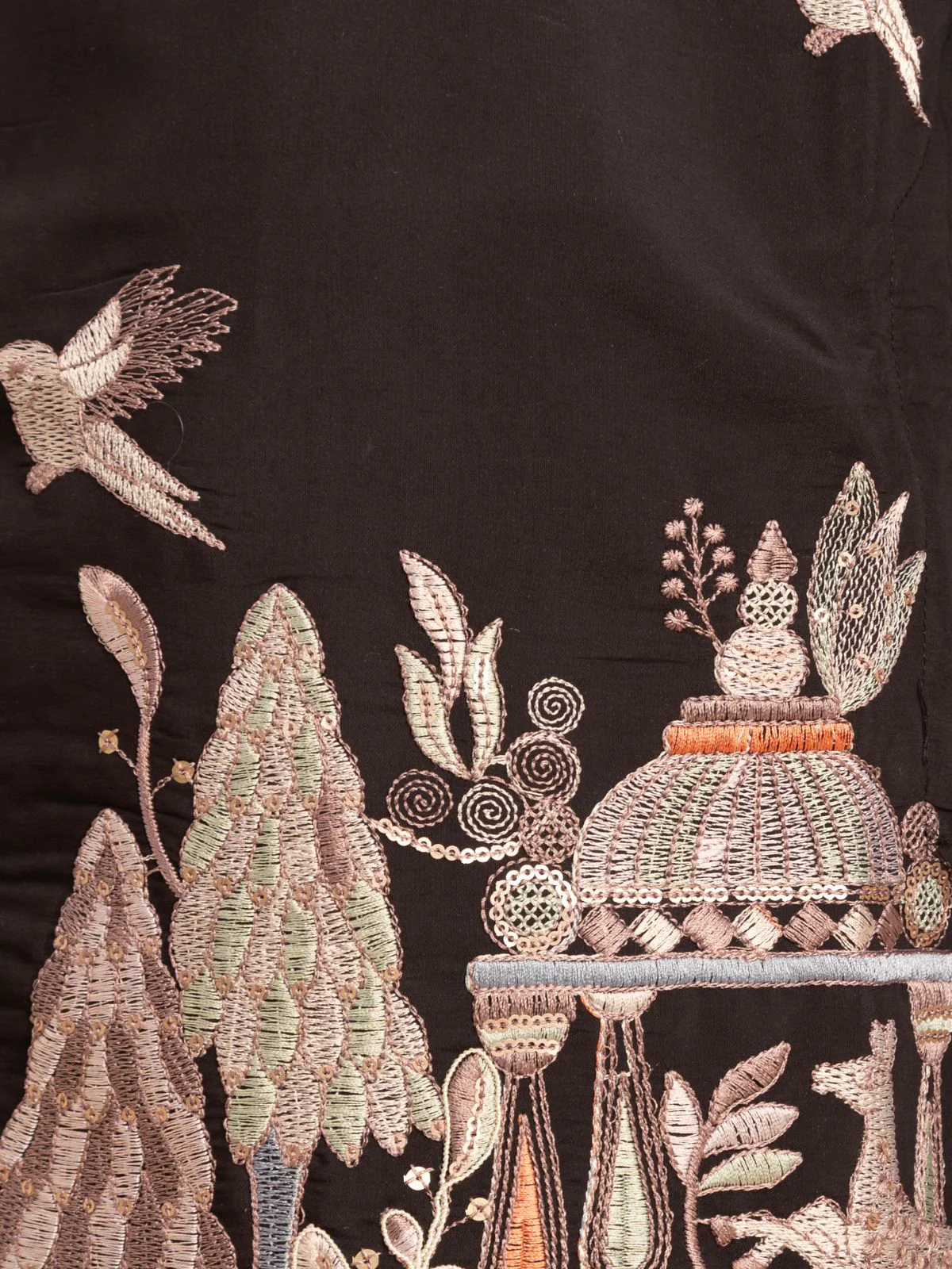 Odette Black Viscose Silk Embroidered Kurta Set For Kids - Image 5