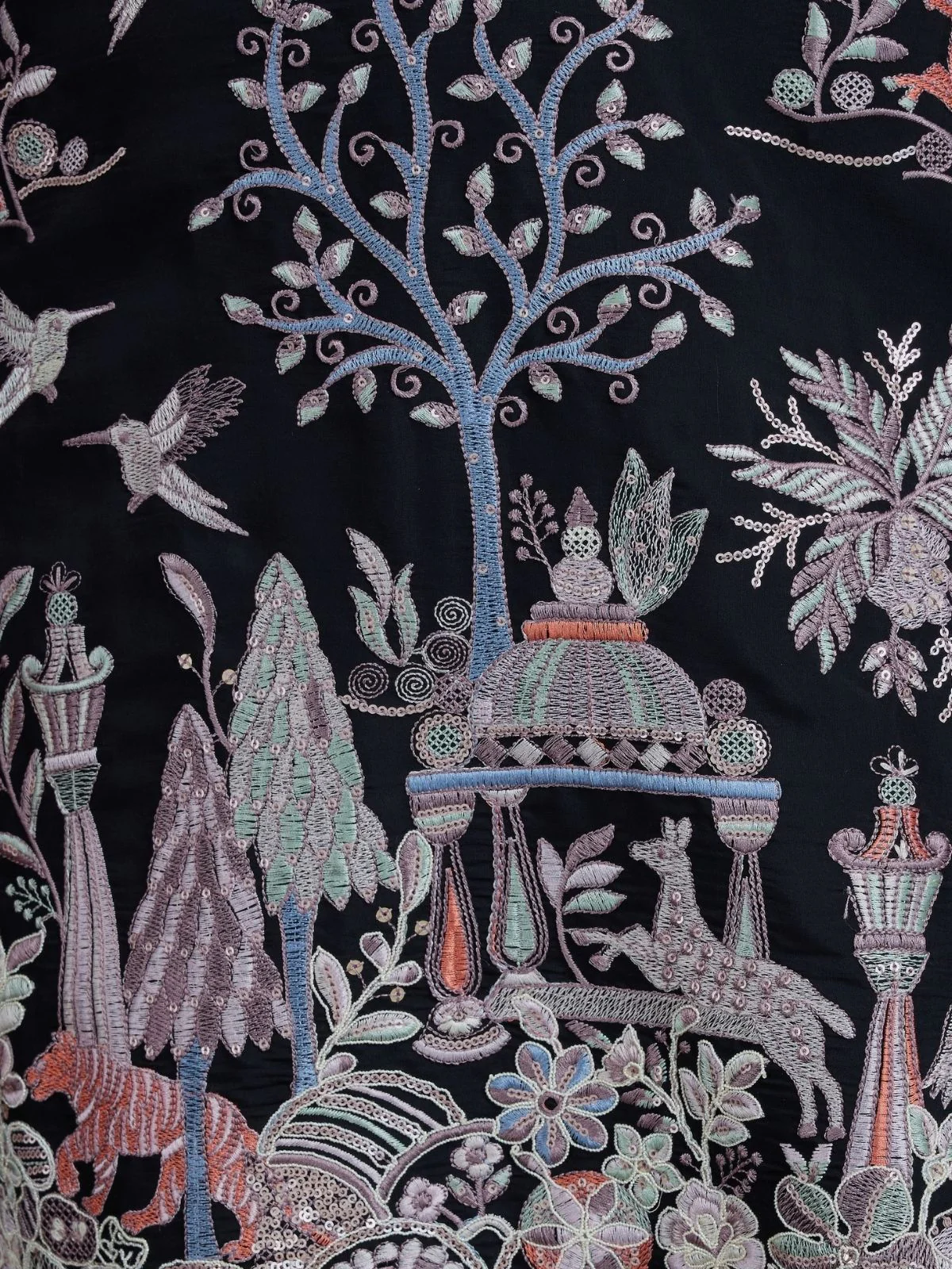 Odette Black Viscose Silk Embroidered Stitched Kurta For Men - Image 6