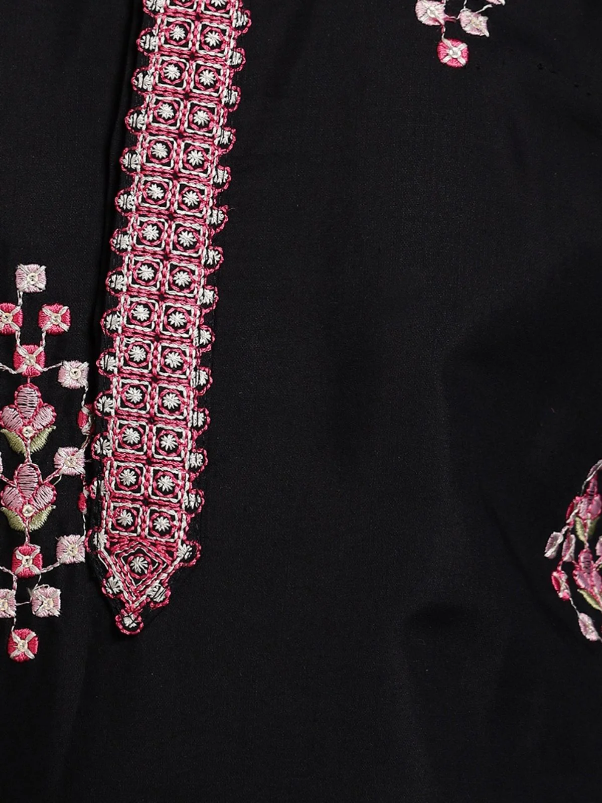 Odette Black Viscose Silk Embroidered Stitched Kurta Set For Kids - Image 6