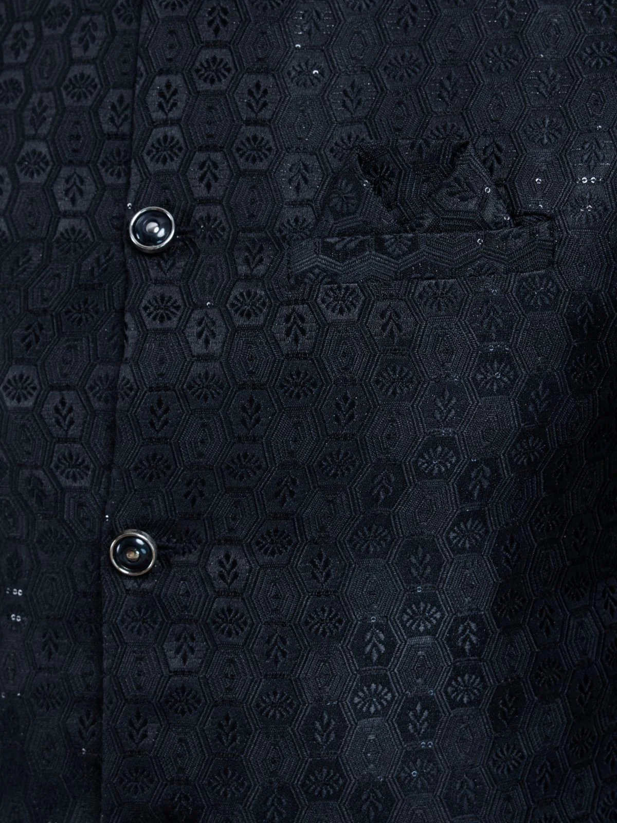 Odette Black Viscose Silk Woven Stitched Kurta For Men - Image 6