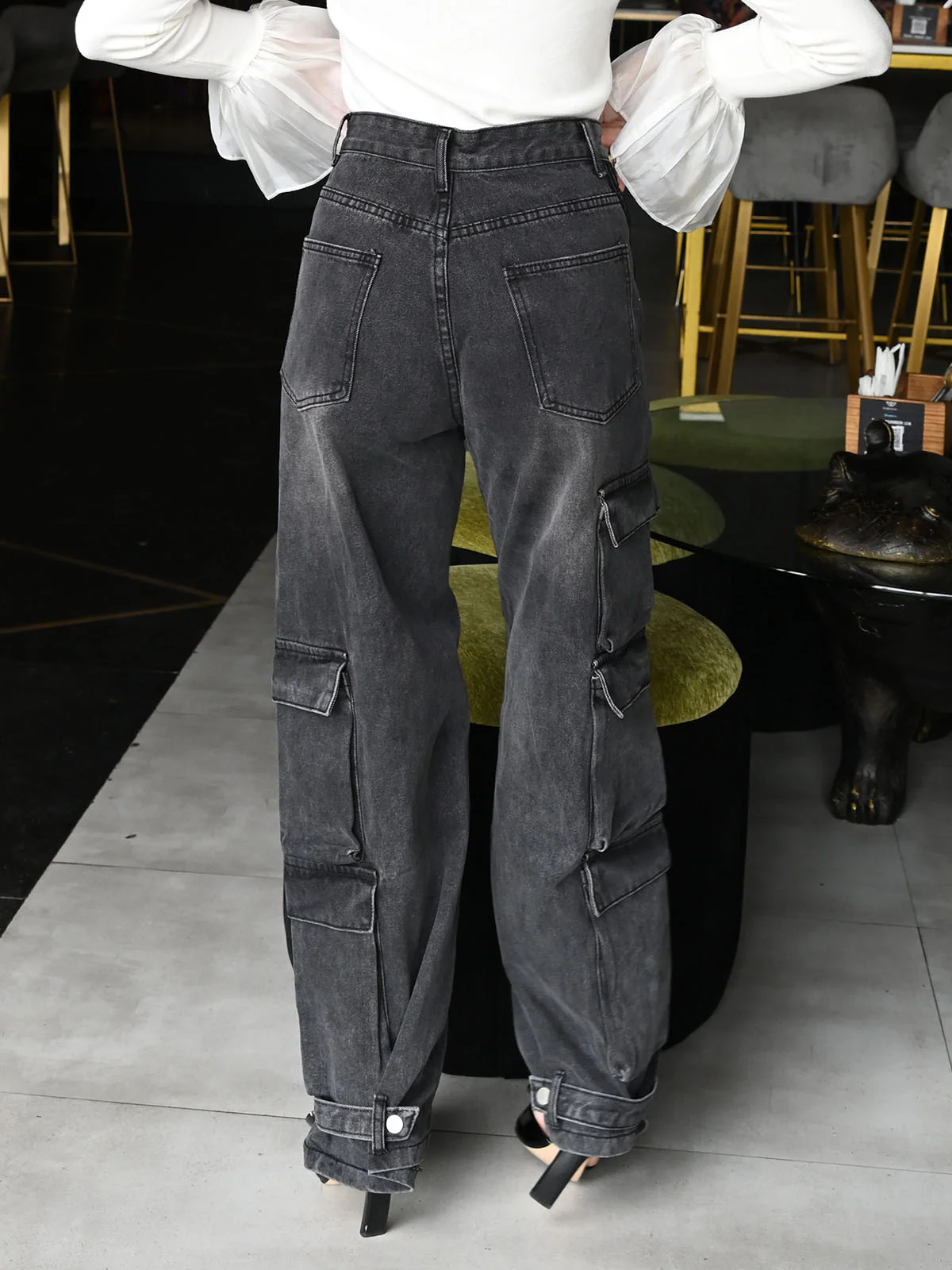 Odette Black Washed Denim Trouser For Women - Image 4