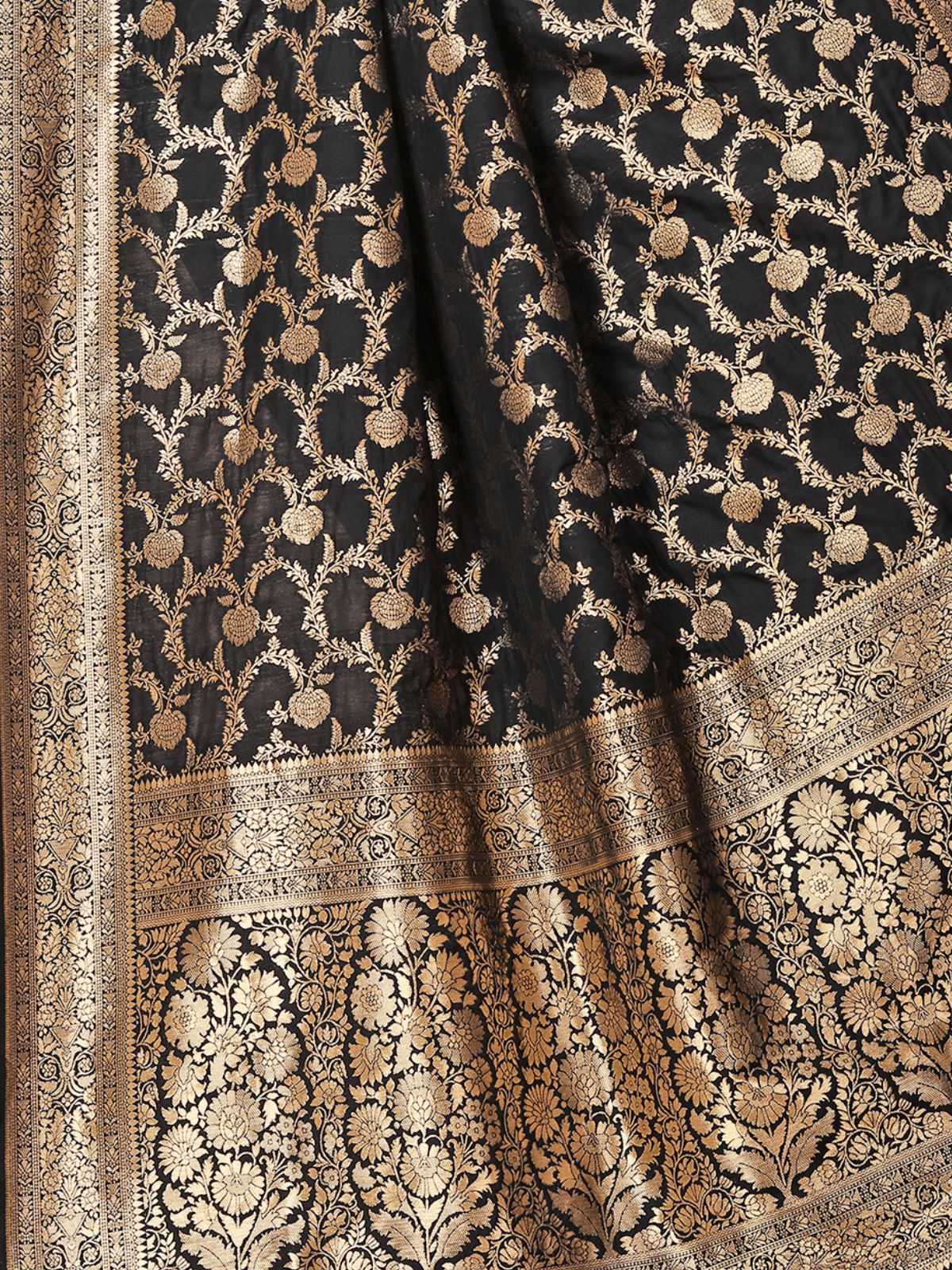 Odette Black Woven Banarasi Silk Saree With Unstitched Blouse For Women - Image 6