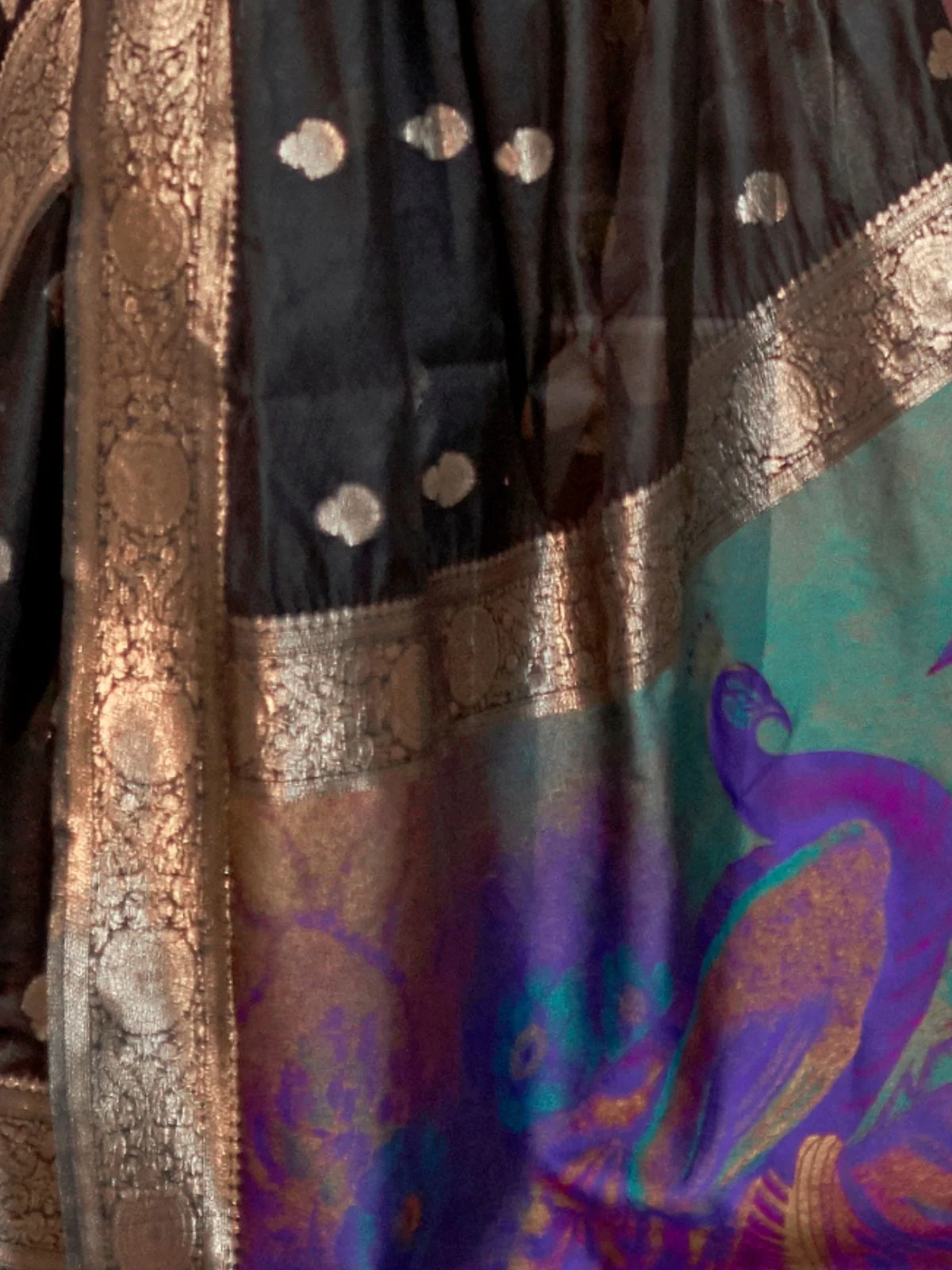 Odette Black Woven Design Silk Blend Saree With Unstitched Blouse For Women - Image 4