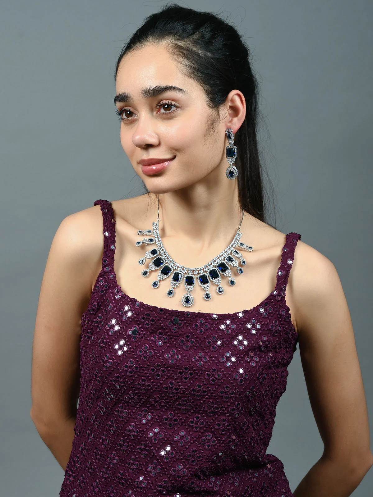 Odette Blue Alloy Embellished Jewellery Set For Women - Image 2