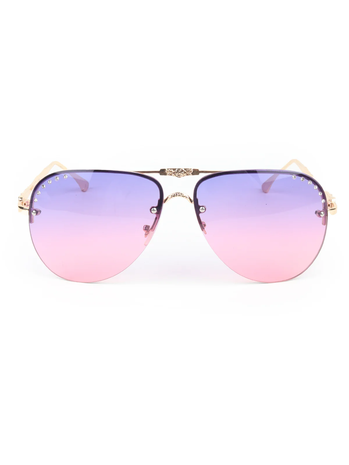 Odette Blue and Pink Acrylic Faux Stone Embellished Aviator Sunglasses for Women - Image 3