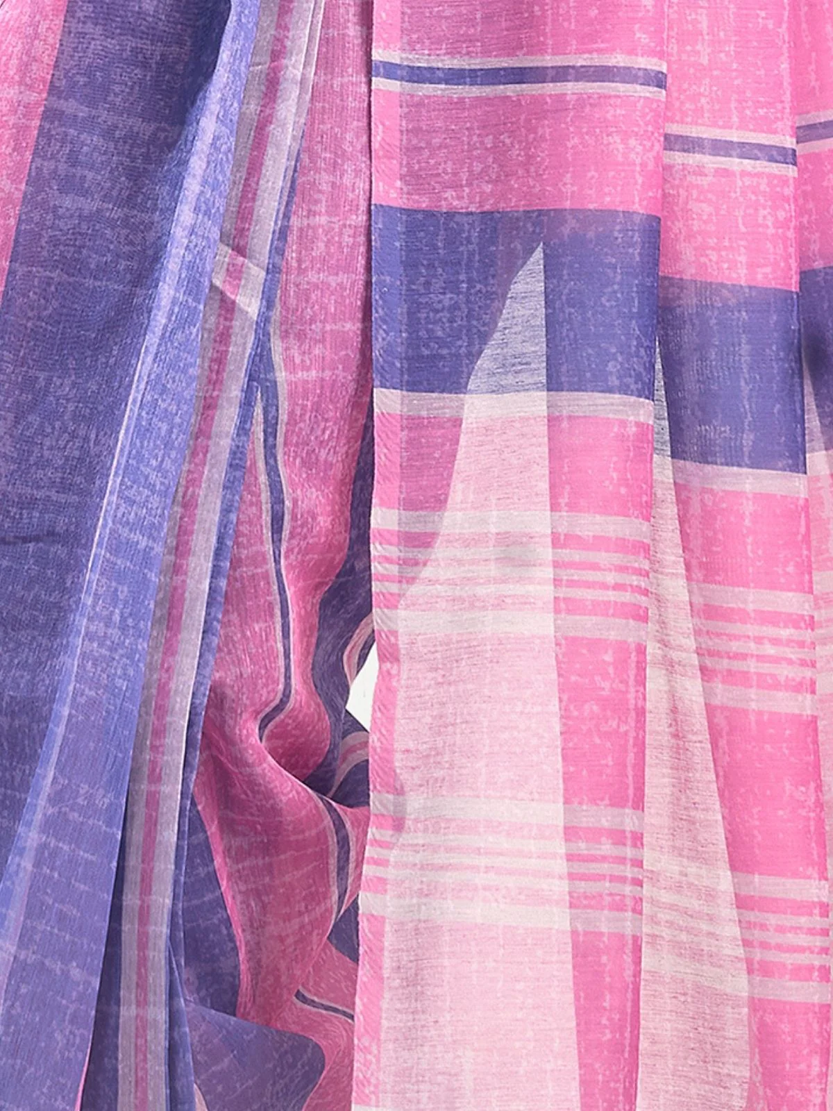 Odette Blue And Pink Cotton Linen Zari Work Saree For Women - Image 6