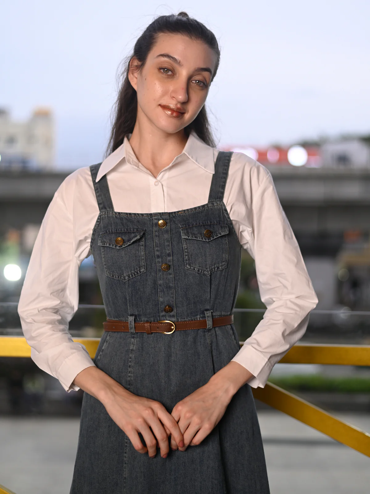 Odette Blue & White Denim and Poplin Pinafore Dress Women - Image 2