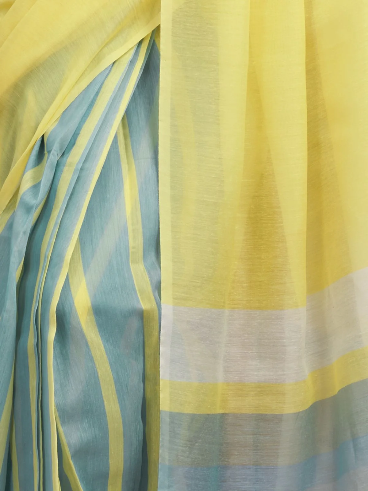 Odette Blue And Yellow Cotton Linen Zari Work Saree For Women - Image 5