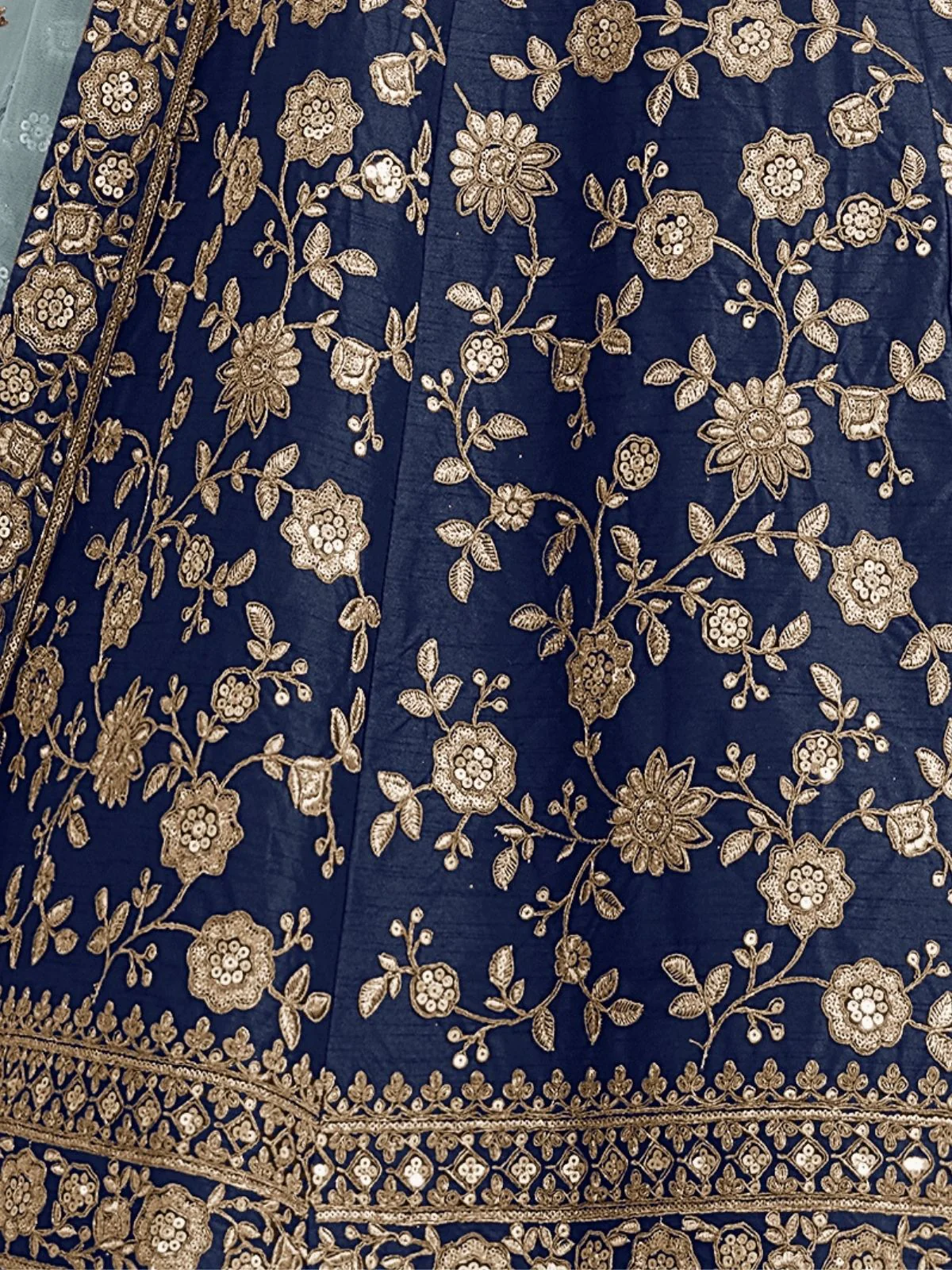 Odette Blue Art Silk Embroidered Semi-Stitched lehenga For Women - Image 5