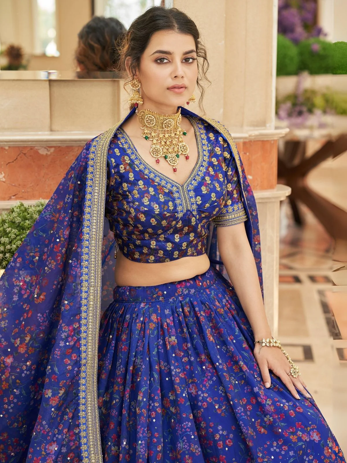Odette Blue Art Silk Embroidered Semi Stitched Lehenga With Blouse For Women - Image 3