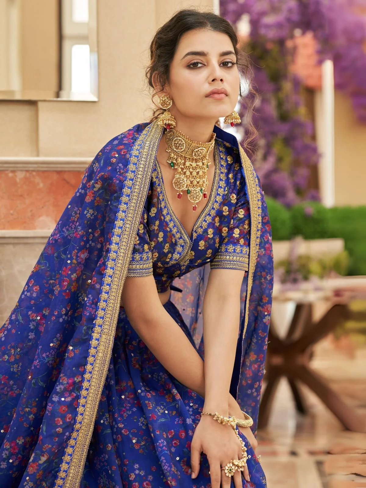 Odette Blue Art Silk Embroidered Semi Stitched Lehenga With Blouse For Women - Image 4