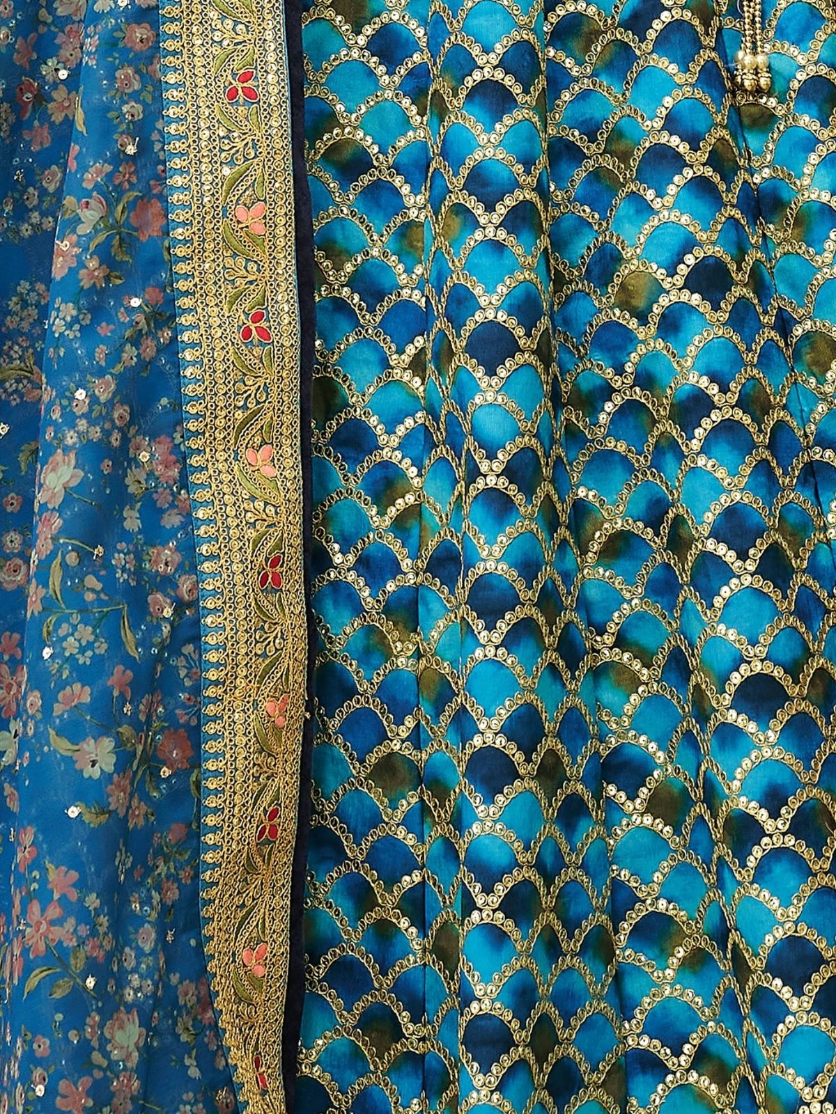 Odette Blue Art Silk Embroidered Semi Stitched Lehenga With Blouse For Women - Image 5