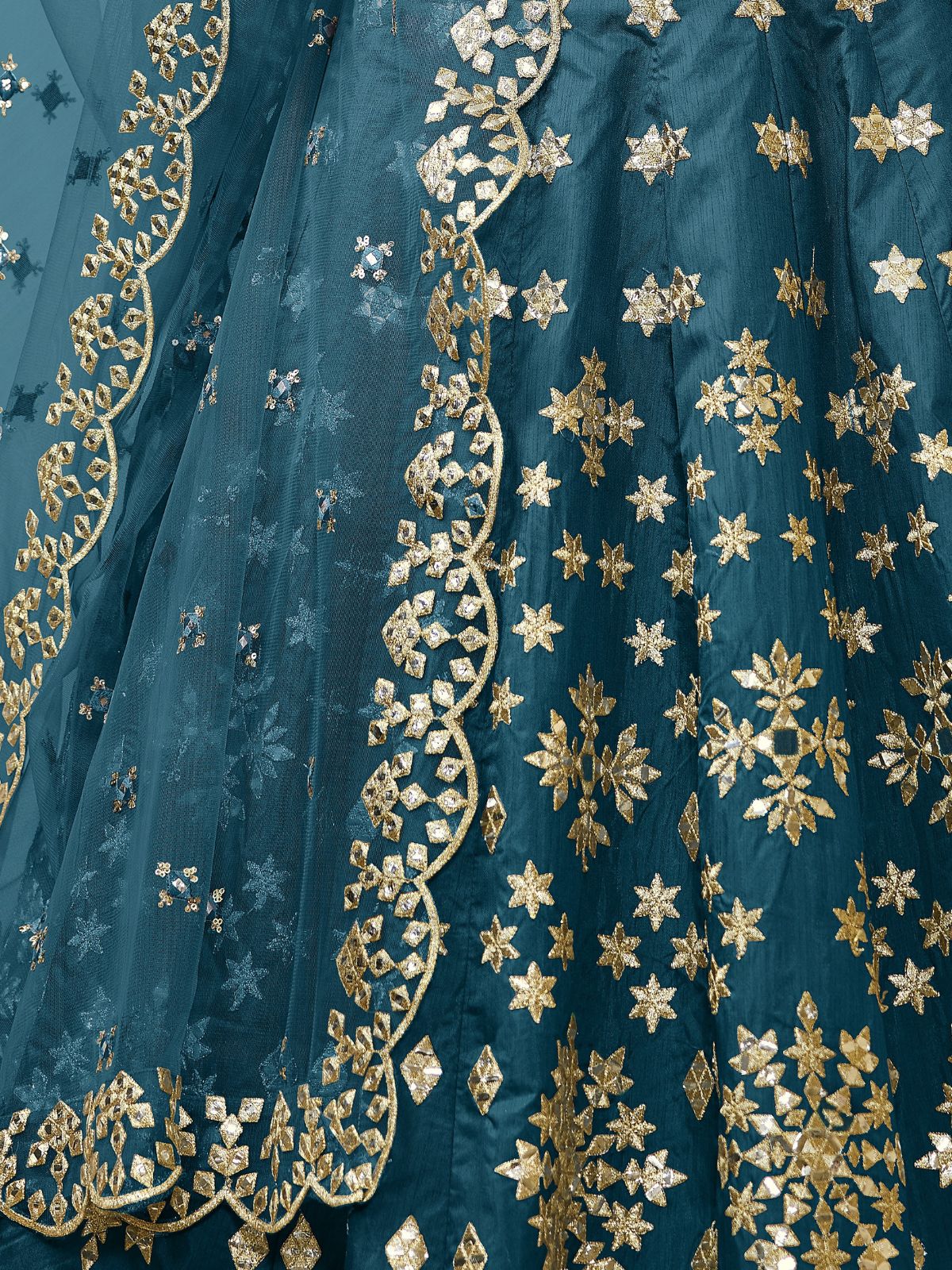 Odette Blue Art Silk Embroidered Semi Stitched Lehenga With Unstitched Blouse For Women - Image 5