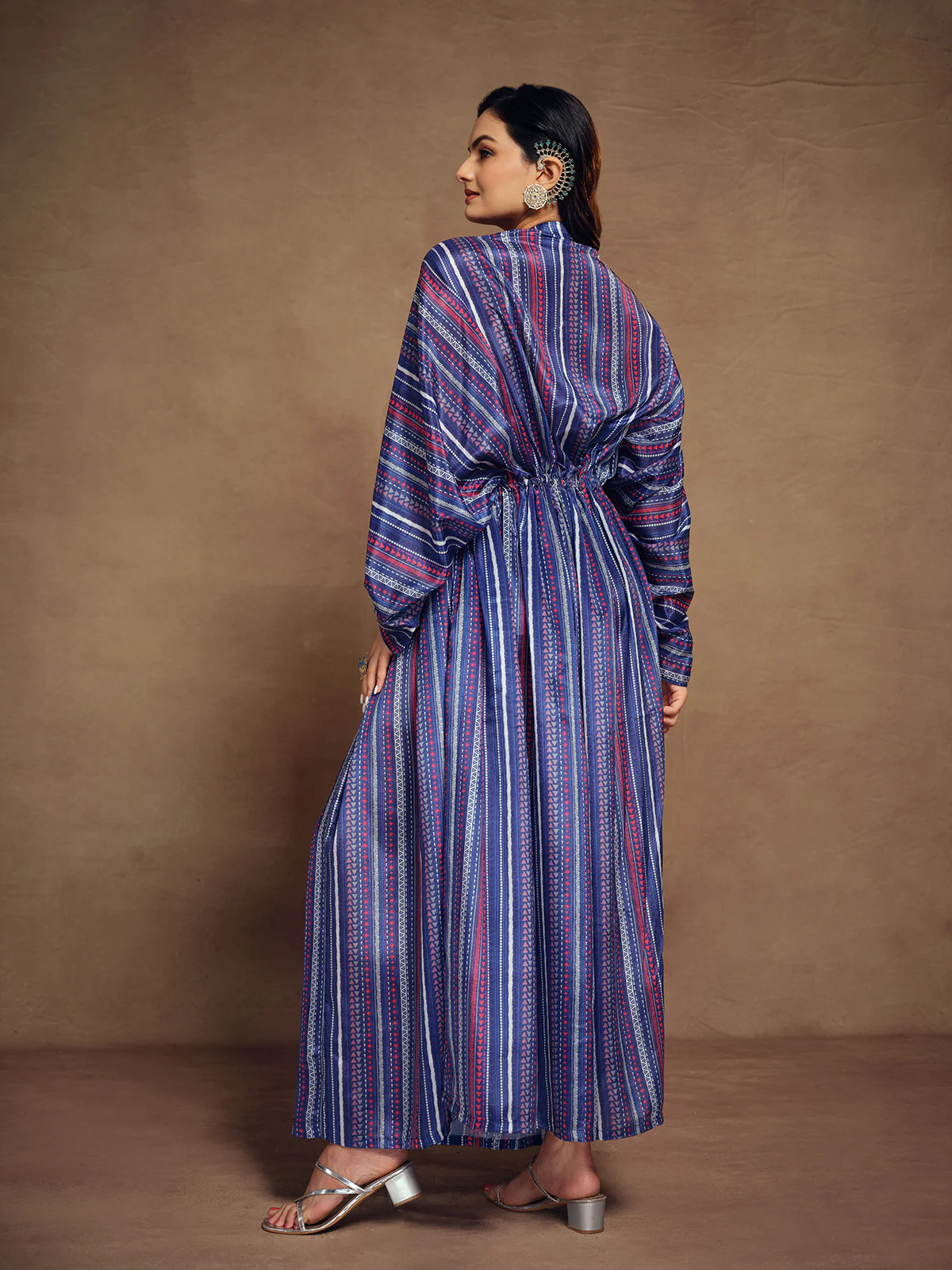 Odette Blue Art Silk Printed Stitched Kaftan For Women - Image 4