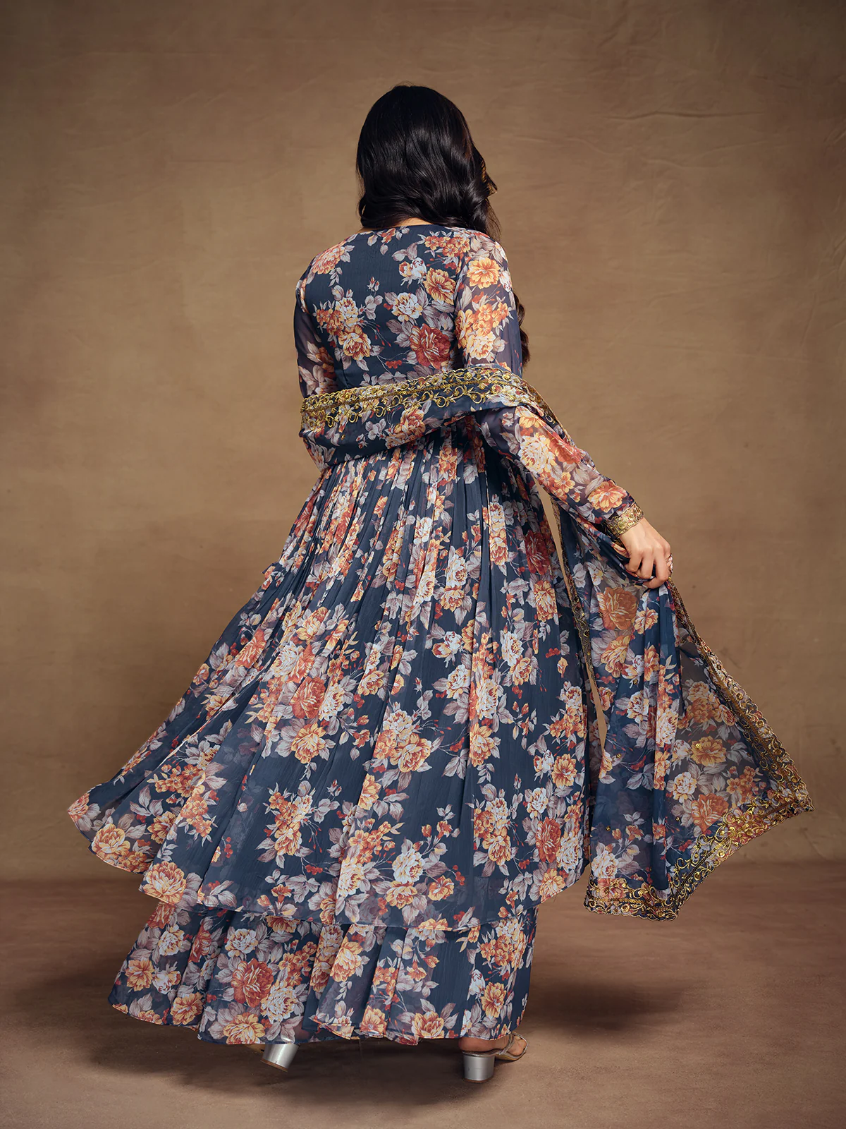 Odette Blue Chiffon Printed Stitched Salwar Suit For Women - Image 5