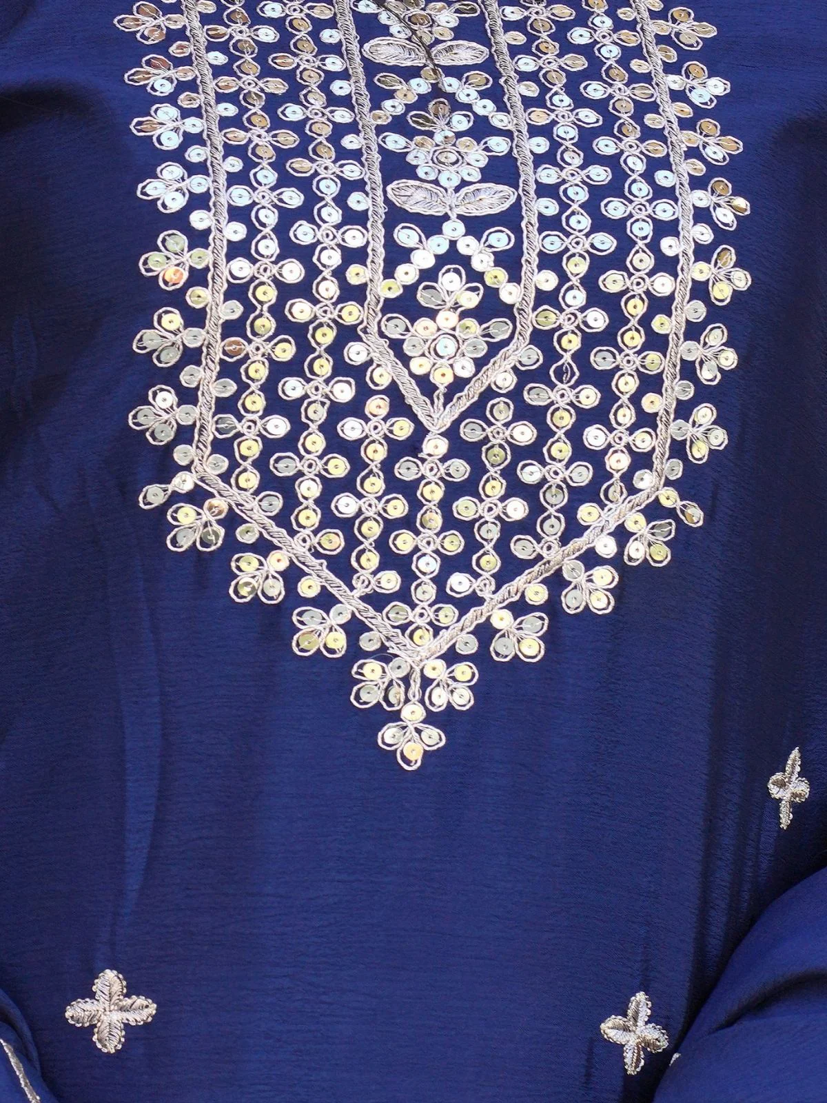 Odette Blue Chinon Embroidered Stitched Kurta Set For Women - Image 3