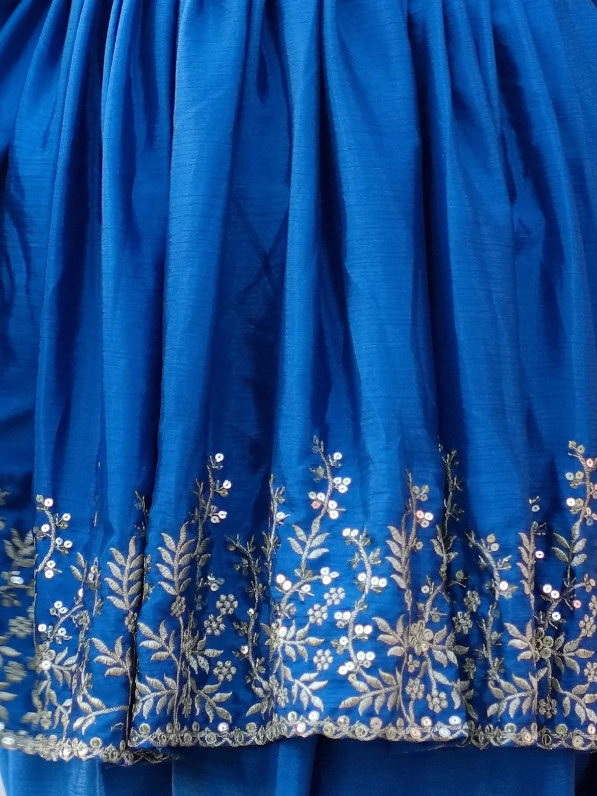 Odette Blue Chinon Embroidered Stitched Kurta Set For Women - Image 5