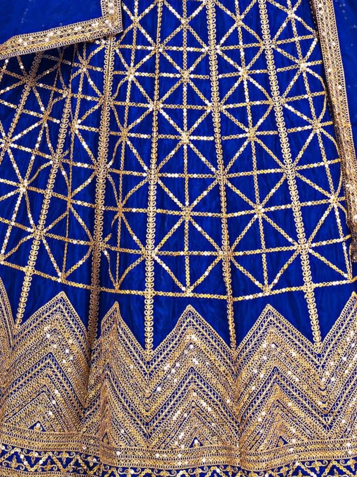 Odette Blue Chinon Sequence Embroidered Semi-Stitched Lehenga For Women - Image 4