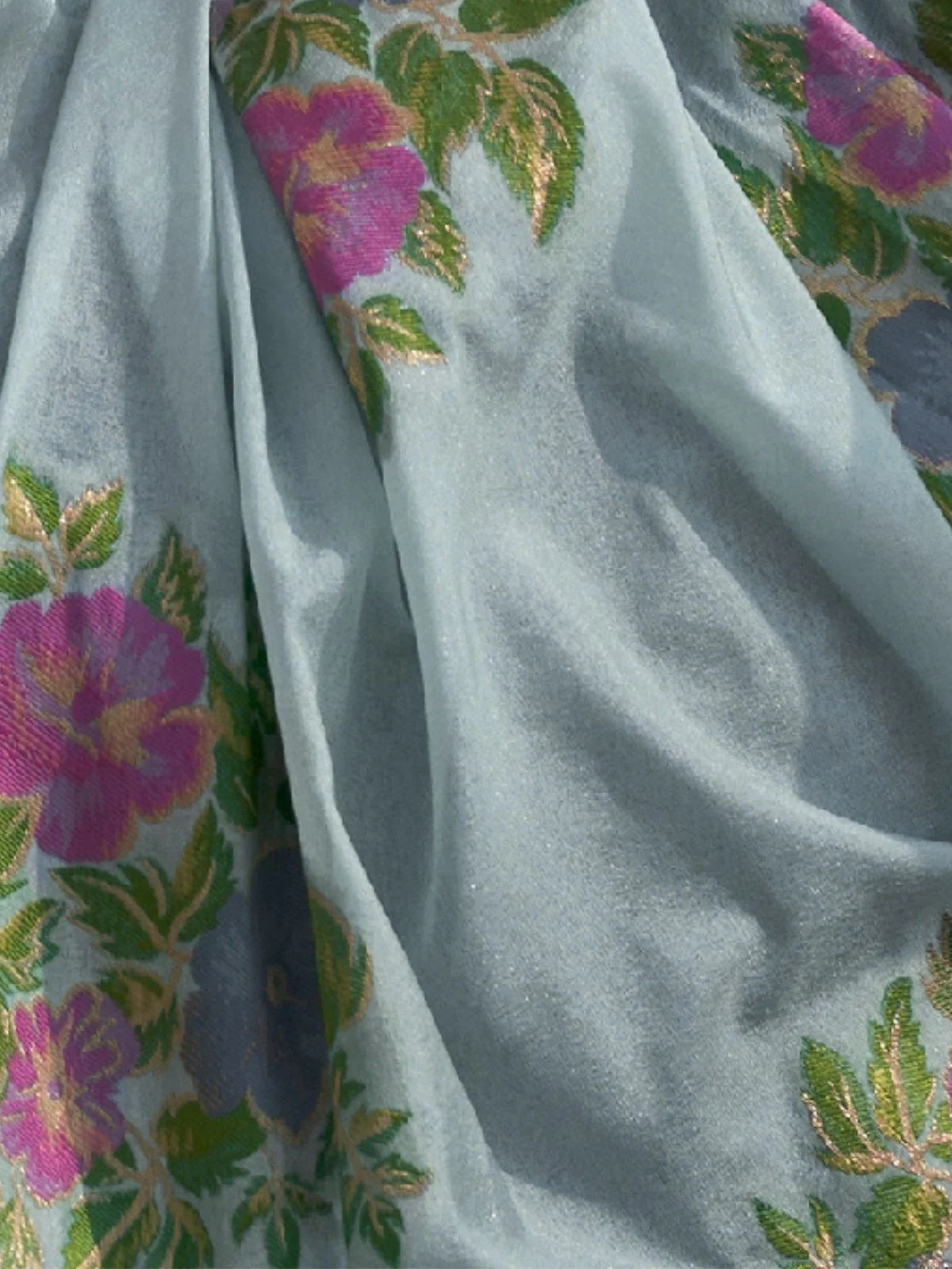 Odette Blue Chinon Woven Saree With Unstitched Blouse for Women - Image 4