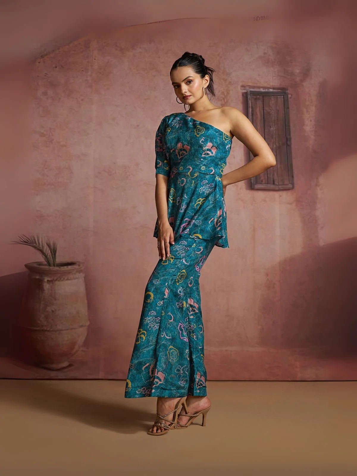 Odette Blue Cotton Blend Printed Co-ord Set For Women - Image 3