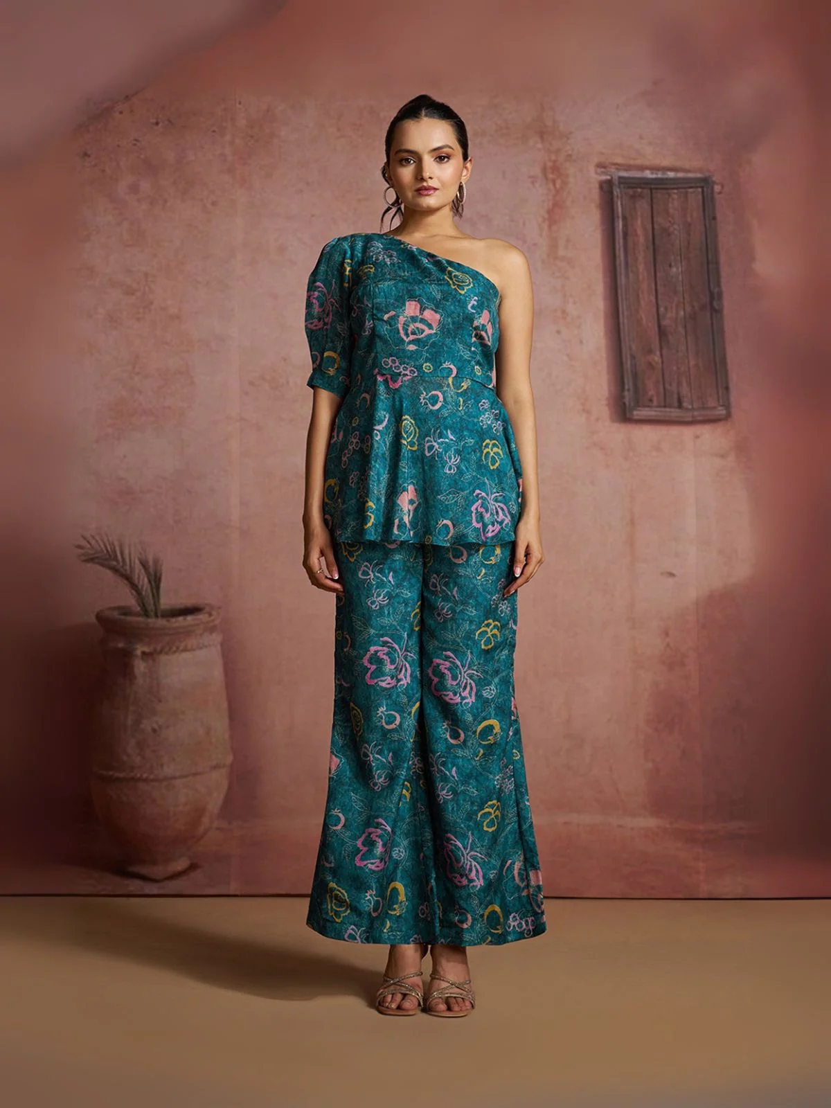 Odette Blue Cotton Blend Printed Co-ord Set For Women - Image 4