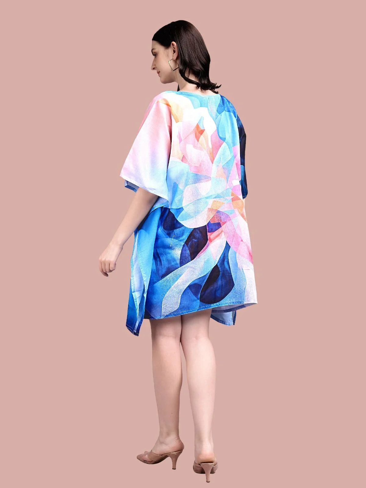 Odette Blue Cotton Blend Printed Kaftan For Women - Image 3