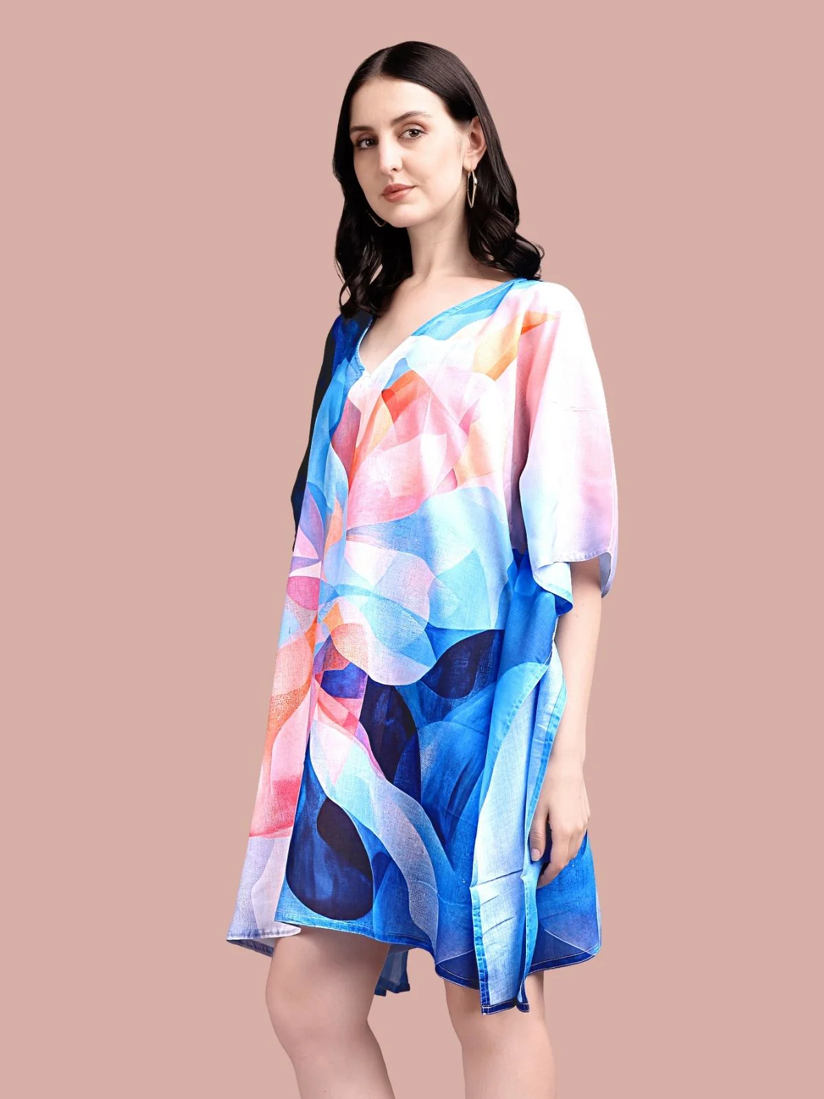 Odette Blue Cotton Blend Printed Kaftan For Women - Image 4