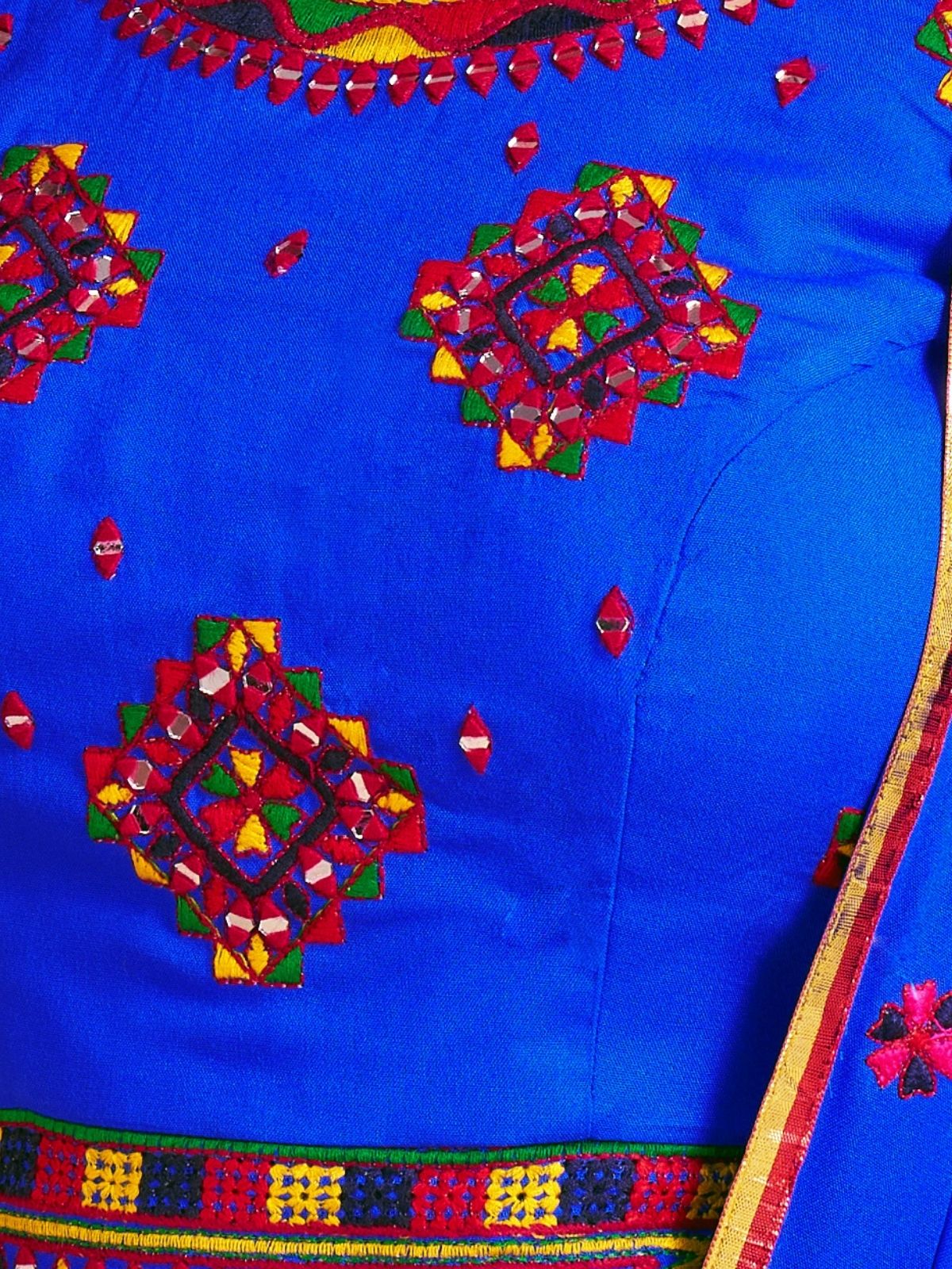 Odette Blue Cotton Blend Solid With Golden Border Semi-Stitched Lehenga For Women - Image 6