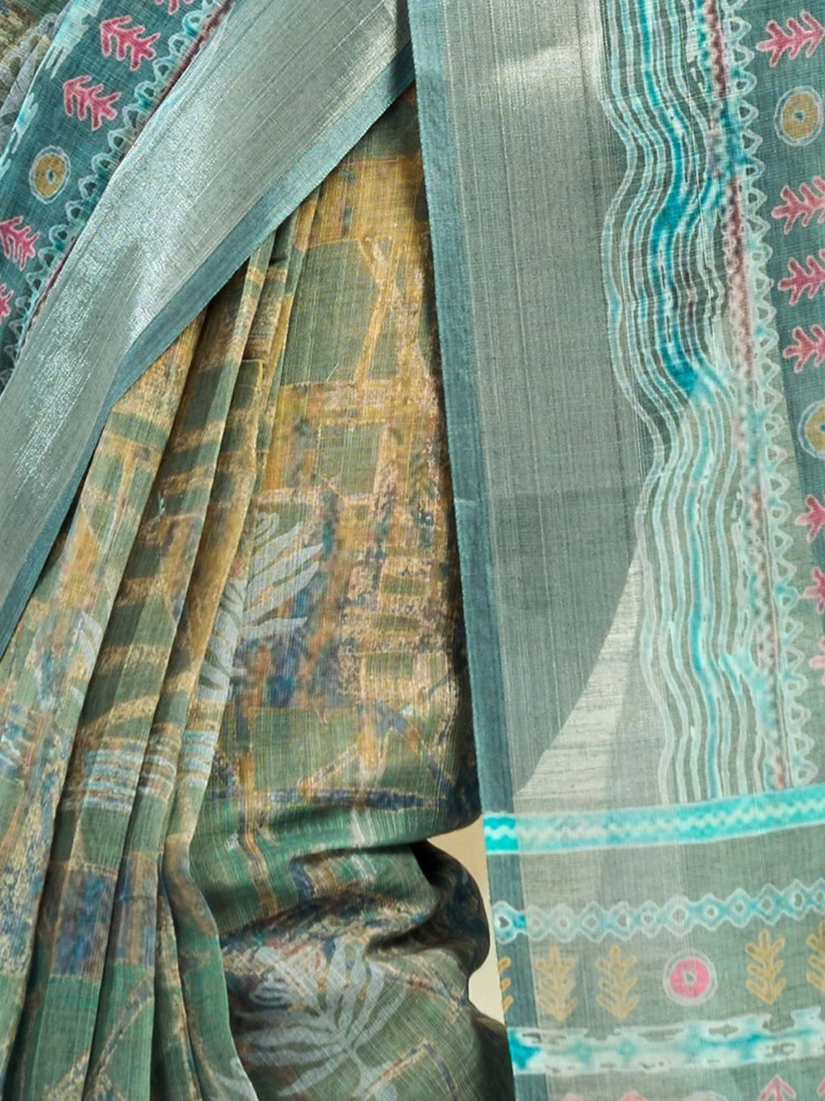 Odette Blue Cotton Linen Zari Work Saree For Women - Image 6