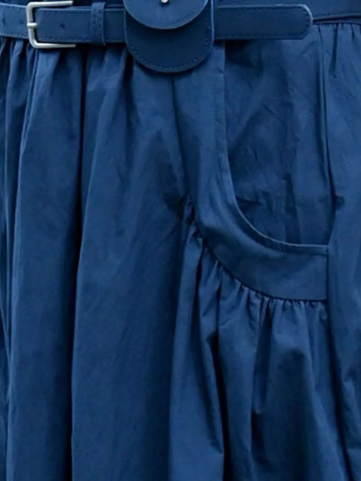 Odette Blue Cotton Poplin Solid Dress For Women - Image 4