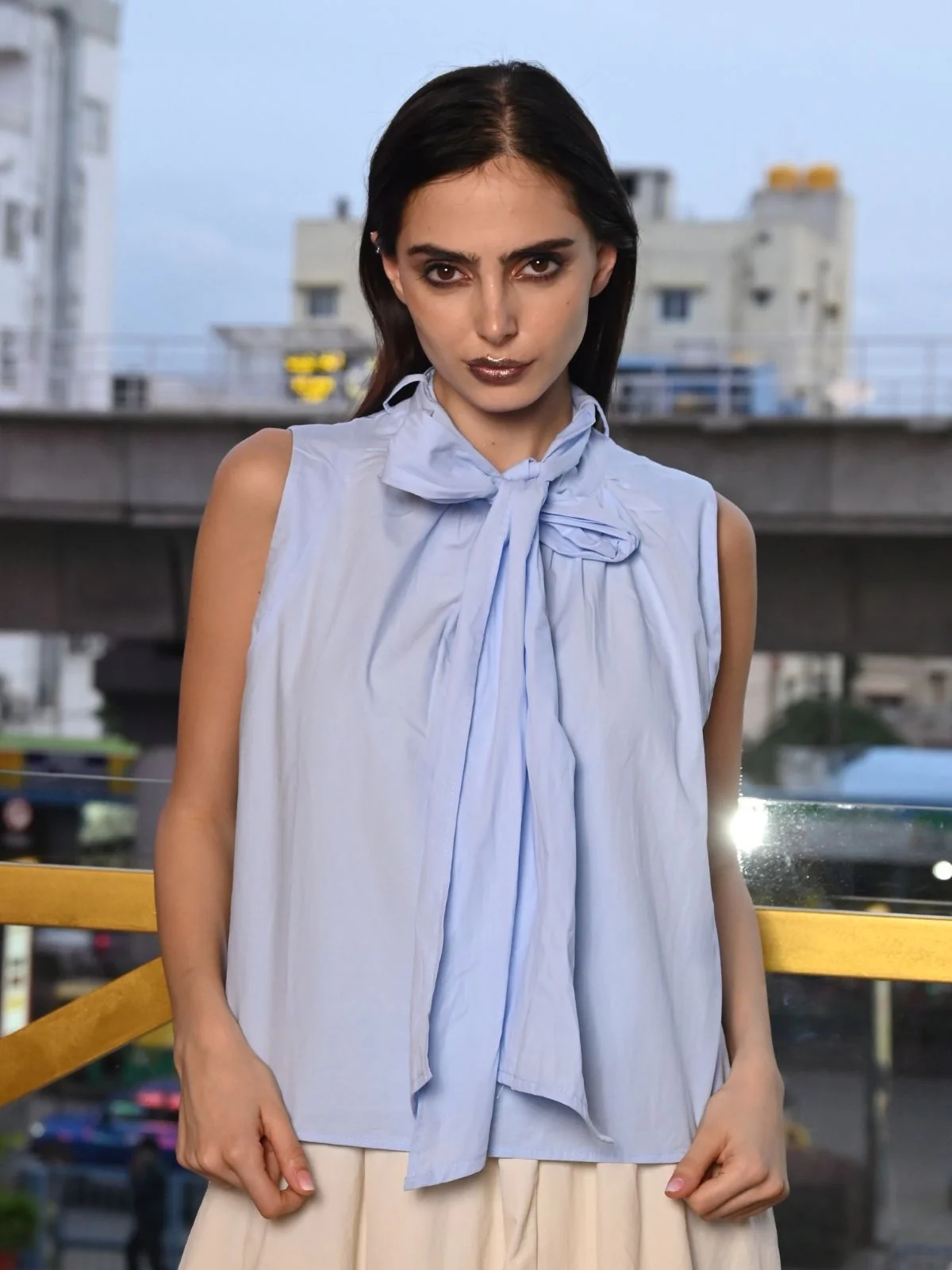 Odette Blue Cotton Poplin Solid Top For Women - Image 2