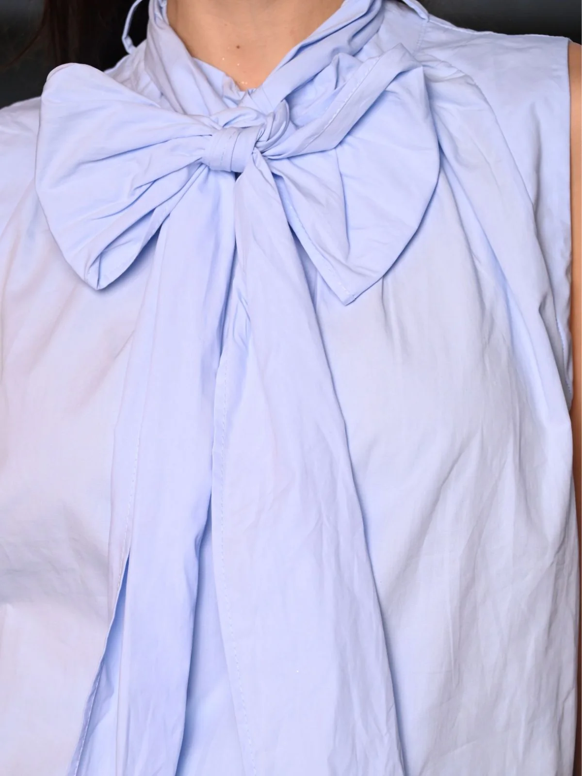 Odette Blue Cotton Poplin Solid Top For Women - Image 5