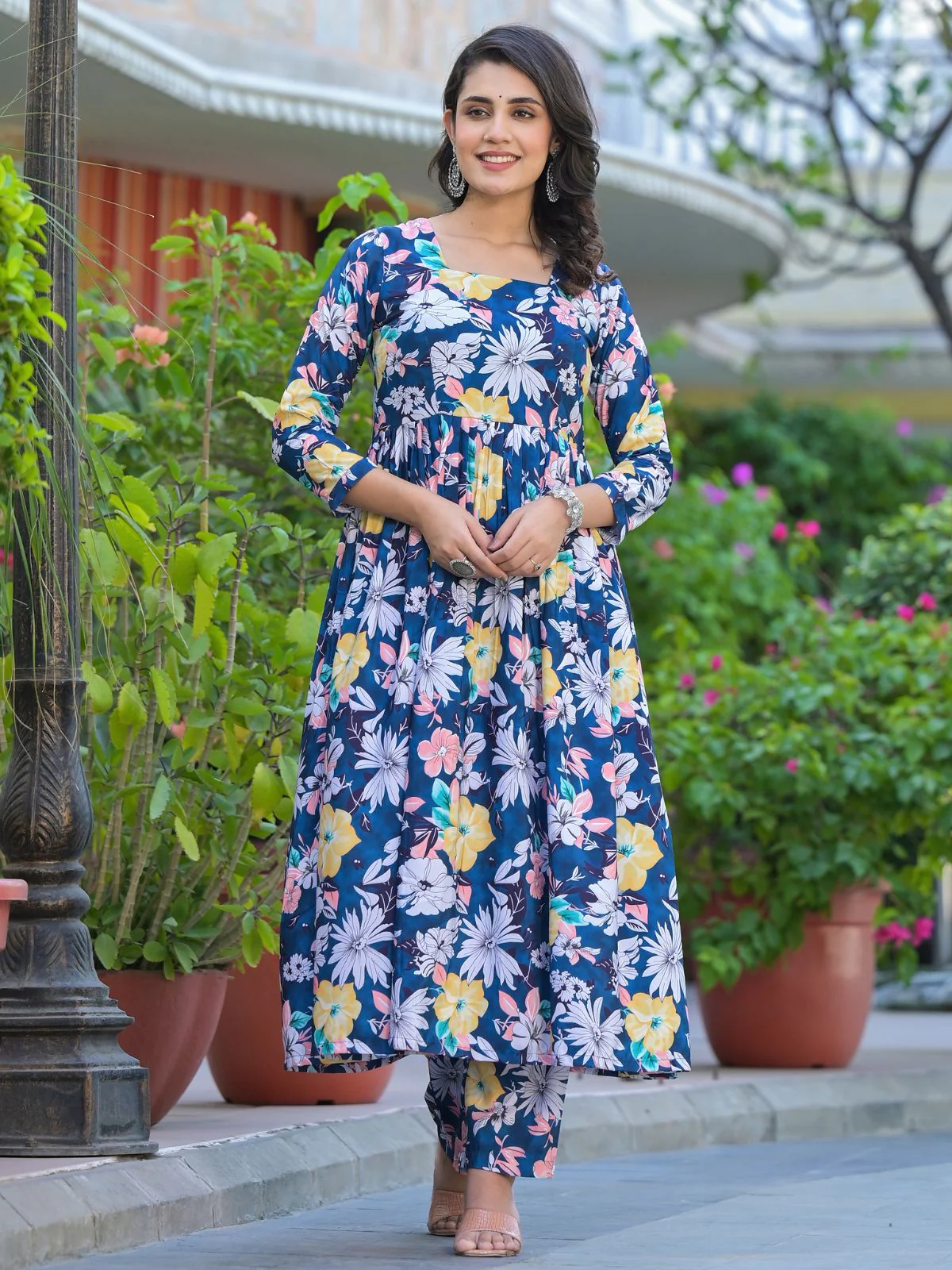 Odette Blue Cotton Printed Stitched Kurta Set For Women - Image 3