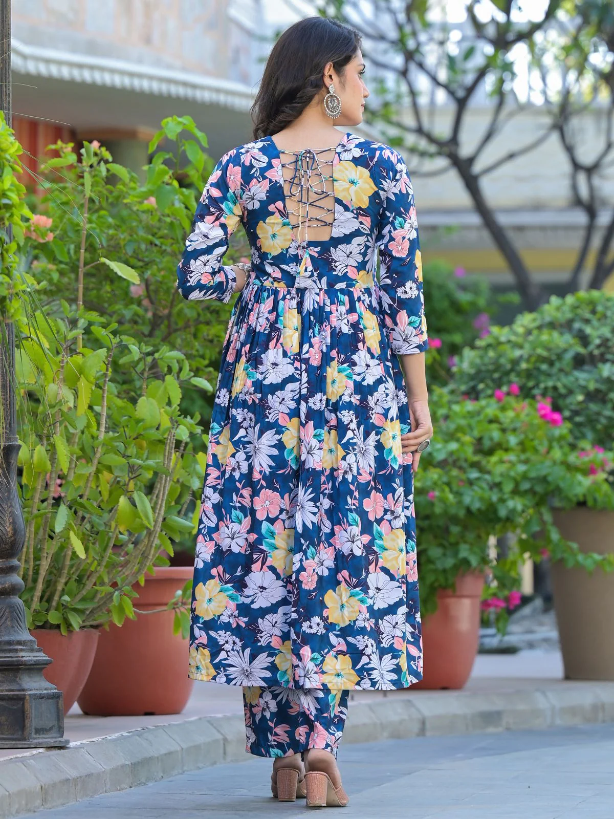 Odette Blue Cotton Printed Stitched Kurta Set For Women - Image 4