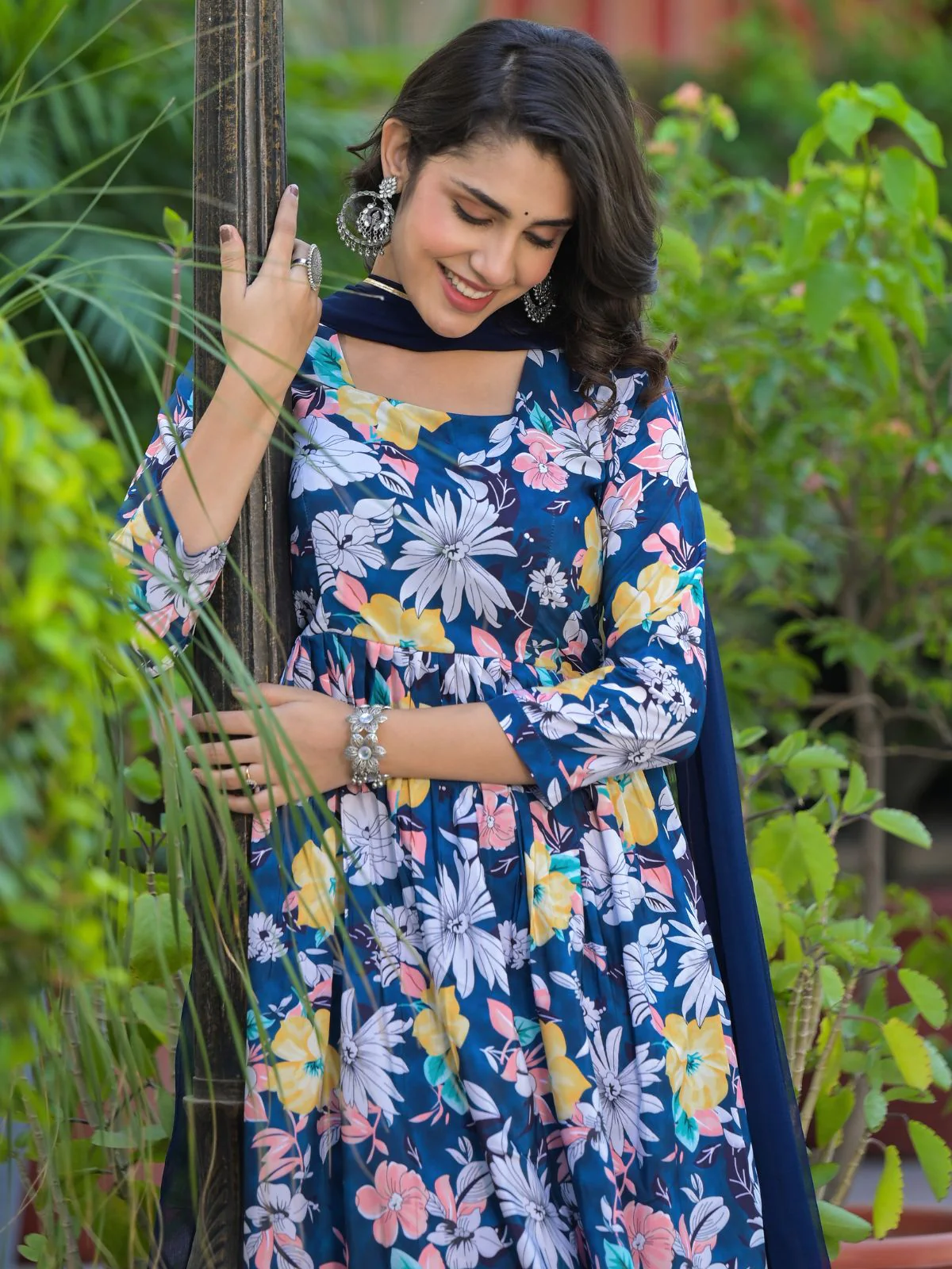 Odette Blue Cotton Printed Stitched Kurta Set For Women - Image 5