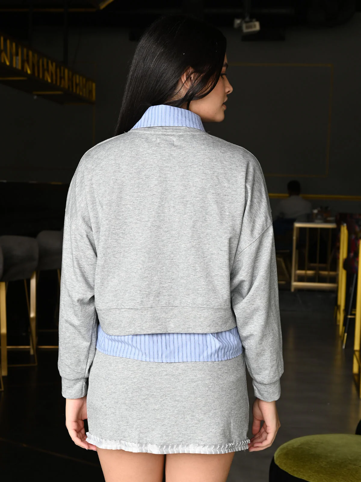 Odette Blue Cotton Shirt With Heavy Jersey Three Piece Co-Ord Set of For Women - Image 4