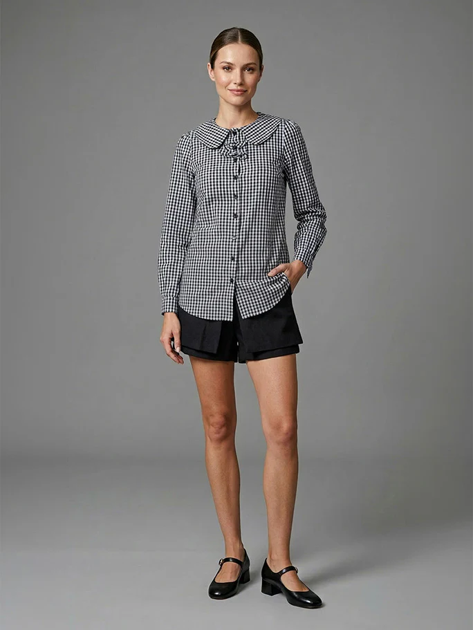 Odette Blue Cotton Solid Top For Women