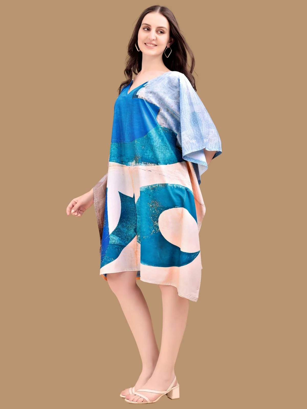 Odette Blue Crepe Printed Kaftan For Women - Image 2