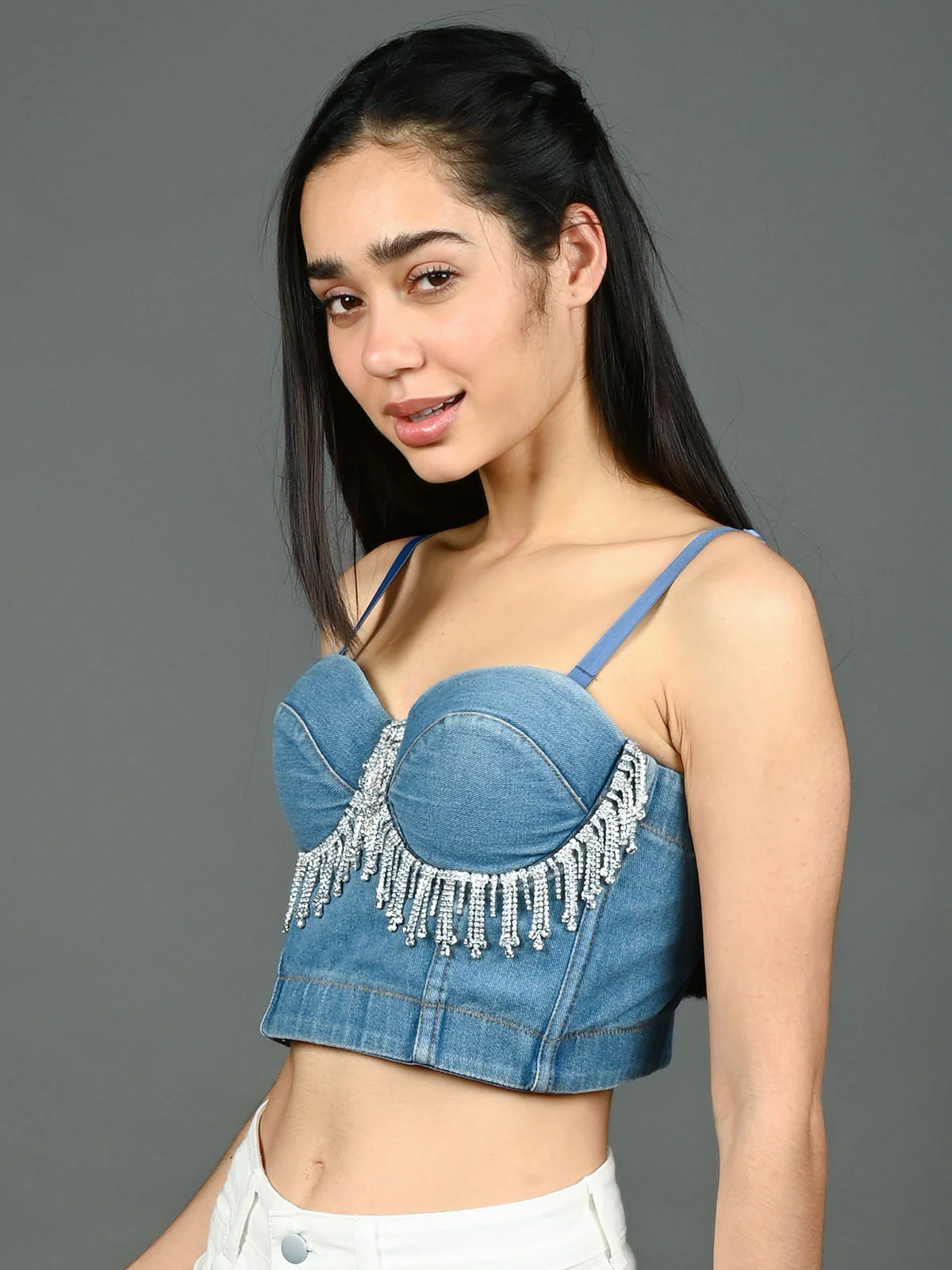 Odette Blue Denim Embellished Corset For Women - Image 2