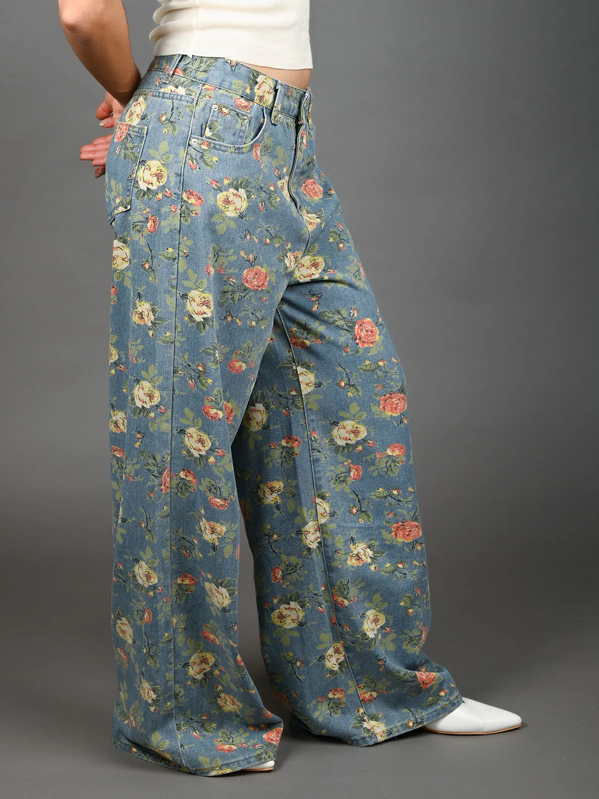 Odette Blue Denim Printed Jeans For Women - Image 2