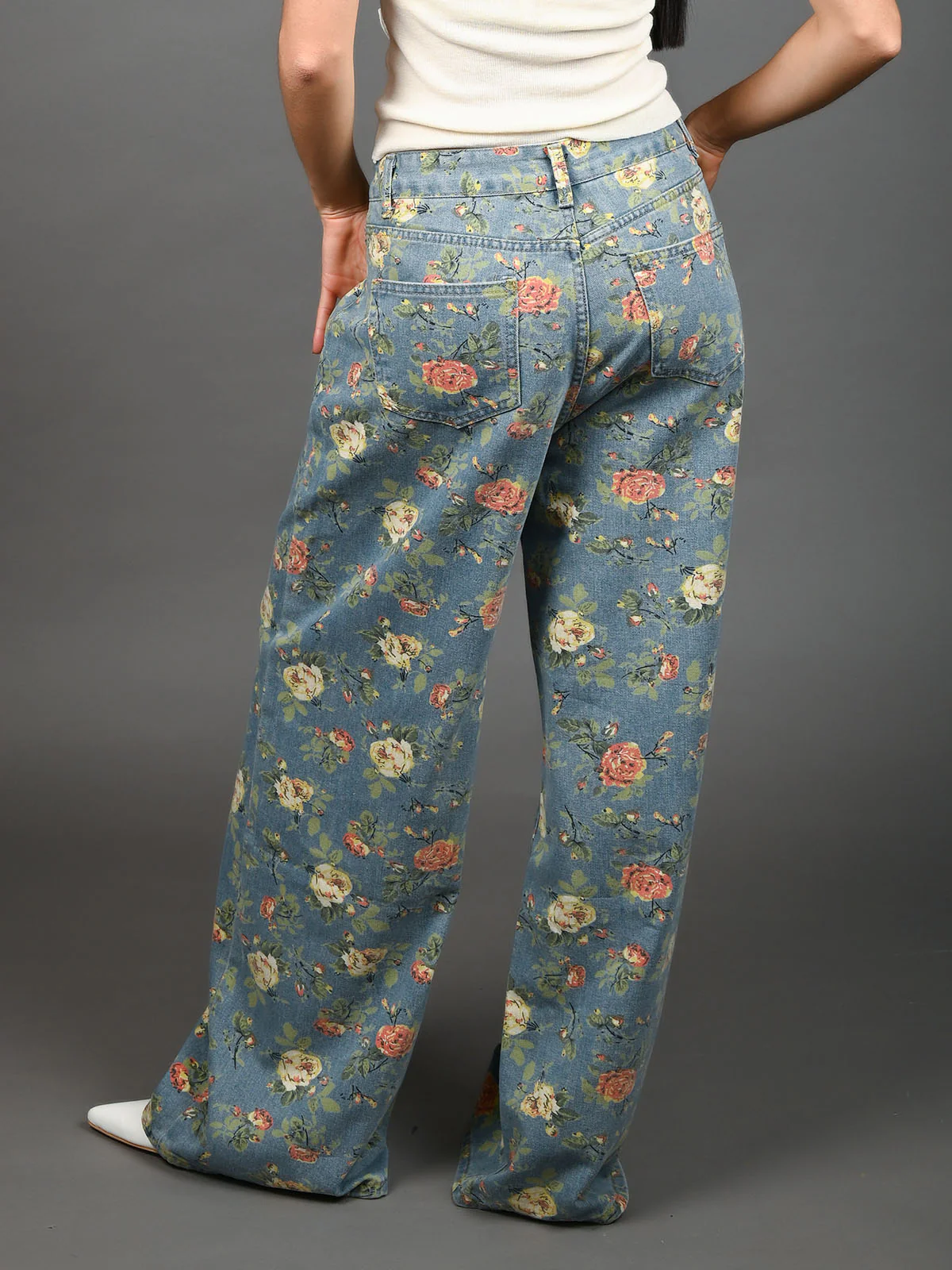 Odette Blue Denim Printed Jeans For Women - Image 3