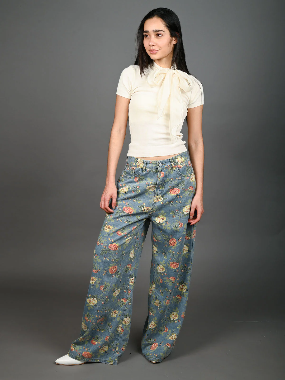 Odette Blue Denim Printed Jeans For Women - Image 5
