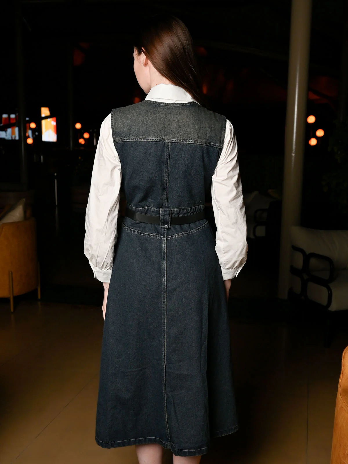 Odette Blue Denim Solid Dress For Women - Image 3