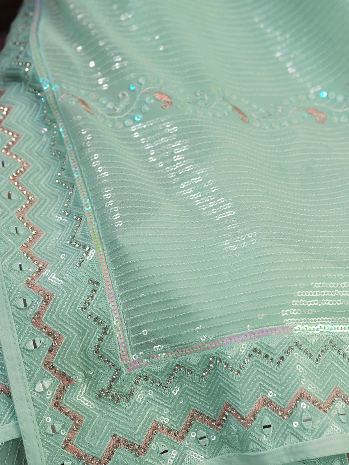 Odette Blue Embellished Georgette Saree With unstitched Blouse For Women - Image 5