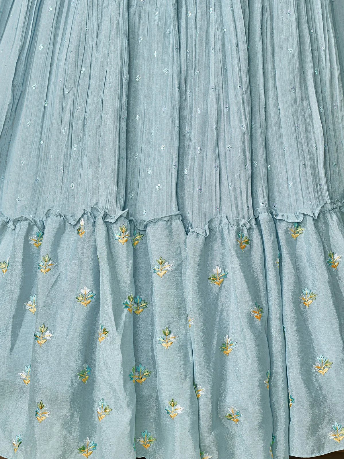 Odette Blue Embroidered Chiffon Stitched Lehenga With Blouse For Women - Image 7