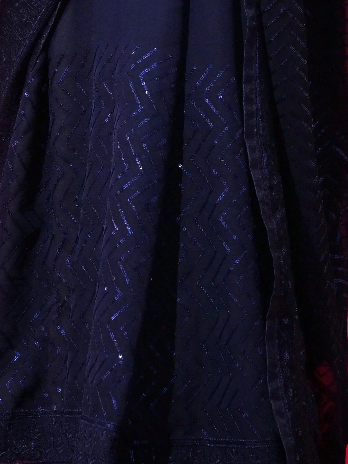 Odette Blue Embellished Georgette Saree With Unstitched Blouse For Women - Image 8