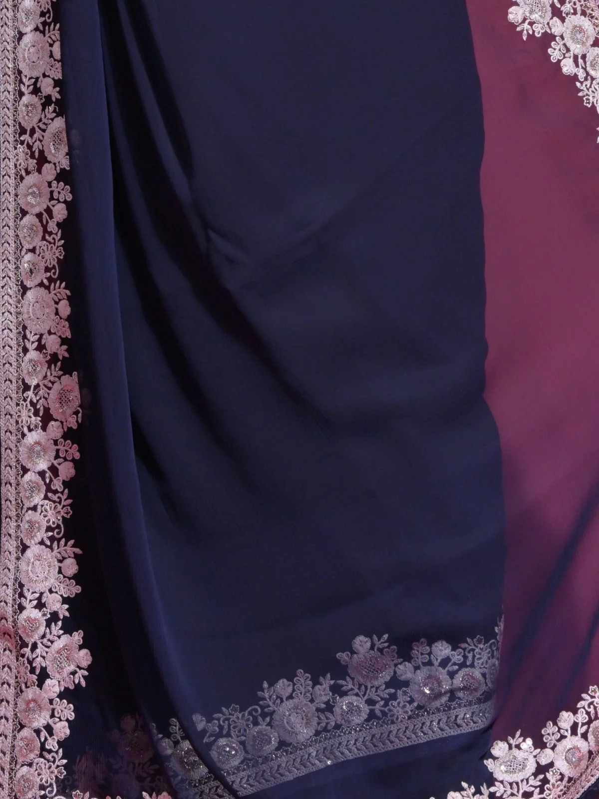Odette Blue Embroidered Georgette Saree With Unstitched Blouse For Women - Image 8